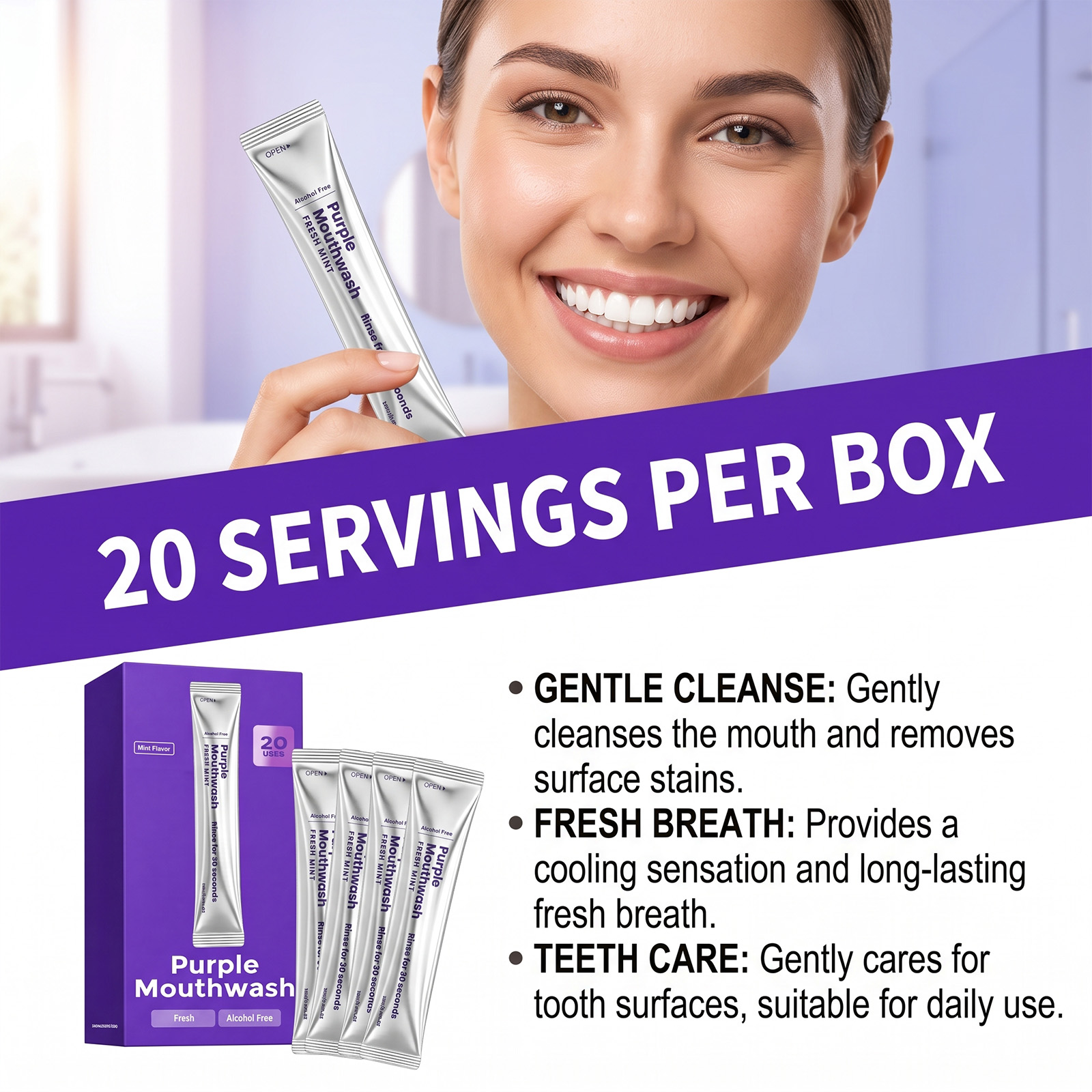 20팩 인스턴트 화이트닝 구강청결제 치아 색상 교정 구 - Teeth Whitening Mouthwash 리뷰 및 가격